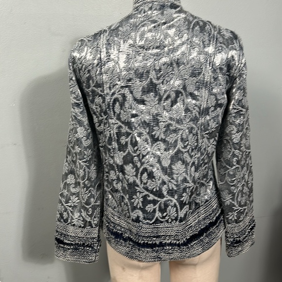 Coldwater Creek Blue Shiny Embroidered Jacquard Open Front Jacket Blazer small - Picture 3 of 13